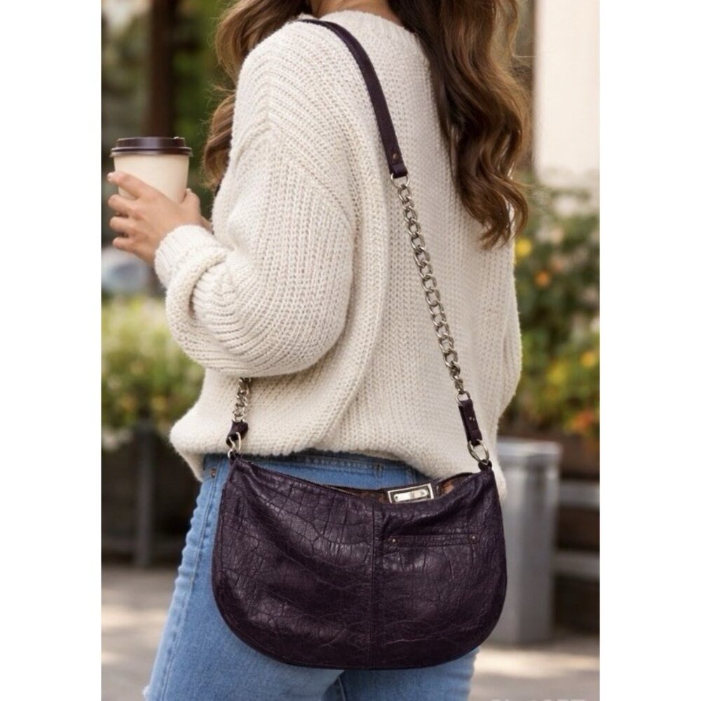 B Makowsky Purple Genuine Leather Crossbody Shoulder Strap Is Leather And Chain